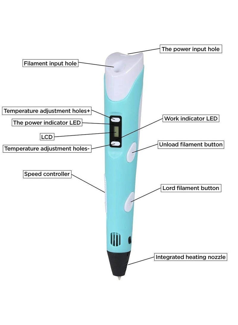 Yuwell 3D Printing Pen with Display for Kids & Beginners, 3D Pen 2 with PLA Filament Starter Kit, Drawing & Modeling Pen with LCD Screen, Ultrasonic Sealed Nozzle, Educational STEM Gift with Project Guide & Charger Blue - Image 3